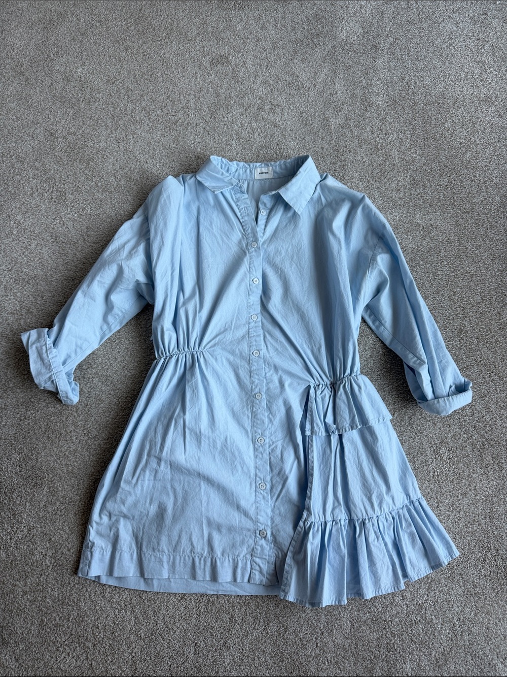 AUREUM Pale Blue Button-Front Ruffle Shirt Dress
